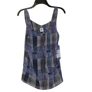 CAbi Quiz Plaid Painted Top Sleeveless Women Small V-Neck‎ Adjustable Strap NWT